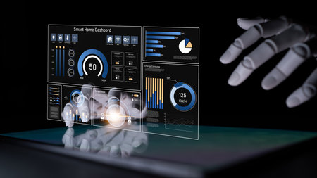 AI helps smart homes by analyzing data, predicting energy use, adjusting temperature, and automating device operations for optimal comfort and efficiency.の写真素材