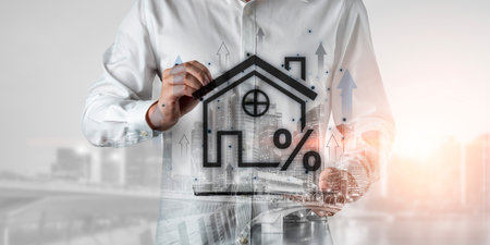 Real estate investment profit illustration showing rising house value, property return, and real estate profit growth. Real estate investment icons highlight ROI in real estate investment. Splineの写真素材