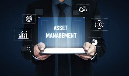 Asset management system showing investment planning, financial goal tracking, ROI analysis, and performance monitoring for efficient resource utilizationの写真素材