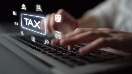 Online tax system with secure e-filing, automated calculation, and submission tools. Manage tax documents, track tax payments, and stay tax compliant with ease.の写真素材