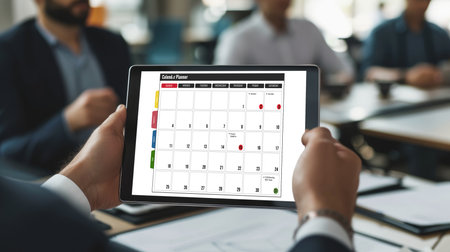 Calendar on computer software application for brisk schedule planning for personal organizer and online businessの素材
