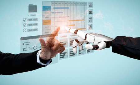 AI analyzing project schedules, predicting delays, and suggesting workflow improvements through...