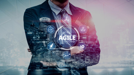 Agile project management using teams and agile planning for agile development. Agile enables flexibility, collaboration, and continuous improvement across modern workflows.の写真素材