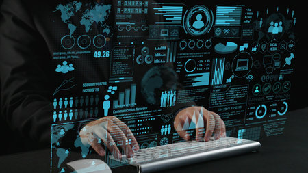 Capturing a hands-on interaction with a digital communication network showcasing vibrant data...