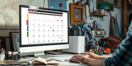 Calendar on computer software application for brisk schedule planning for personal organizer and online businessの素材