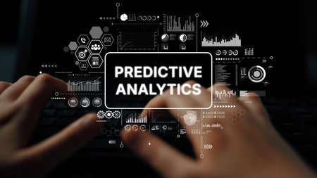 Hands on Keyboard with Predictive Analytics Visual Representations for Data Science and Business Insights. Asymptotic smart data analytic.の写真素材