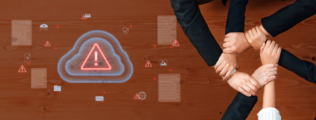 Cloud computing with alert icons and security elements, representing real-time threat detection,...