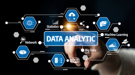 Visual representation of data analytics featuring key elements like machine learning and statistics, highlighting the significance of technology in modern analysis. Tesselの写真素材