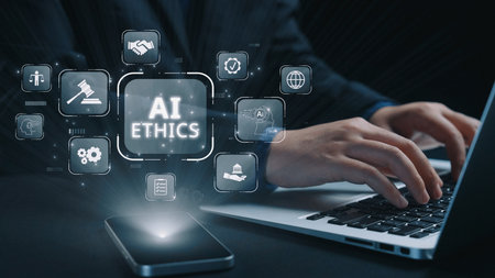 AI is transforming society, raising important ethics questions. Ethics in AI design ensures fairness. AI ethics promote responsible decisions. Balancing AI power with strong ethics is essential. Elideの写真素材