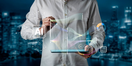 AI Assistant Brain Processor with LLM Technology, Big Data, Machine Learning, Generative AI for Business Support, Future Agentic AI Technology and Artificial Intelligence Prompt Engineering. Splineの写真素材