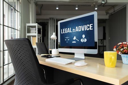 Smart legal advice website for people searching for brisk law knowledge in digital device screen providing law advice and legal informationの写真素材