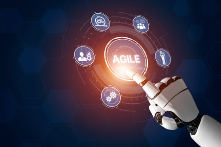 AI enhances agile projects with smart planning tools, virtual collaboration, and intelligent sprint optimization for continuous improvement.の写真素材
