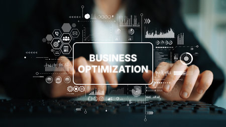 Business Optimization Concept with Technology and Data Analysis in an Office Environment. Asymptotic smart data analytic.の写真素材