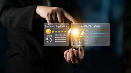 Analysis of customer feedback and reviews to improve satisfaction, monitor ratings, and extract insights from user experiences and sentiment.の写真素材