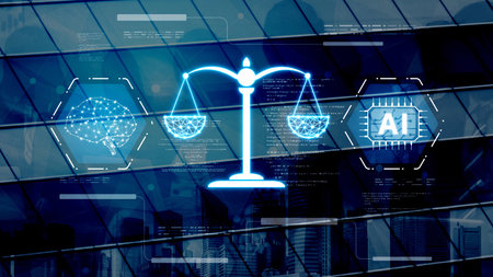 AI is transforming society, raising important ethics questions. Ethics in AI design ensures fairness. AI ethics promote responsible decisions. Balancing AI power with strong ethics is essential.の写真素材