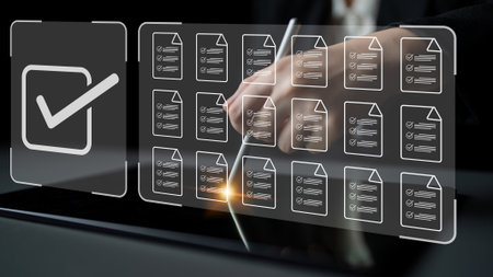 Task management concept illustrating digital checklist, document organization, and workflow tracking...