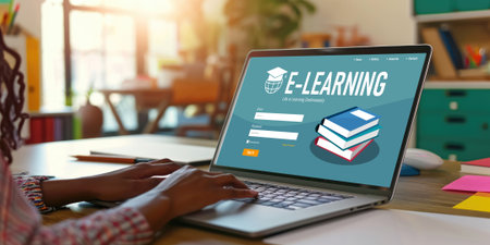 E-learning website with brisk sofware for student to study online on the internet networkの素材