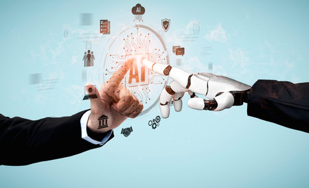 AI Assistant Brain Processor with LLM Technology, Big Data, Machine Learning, Generative AI for Business Support, Future Agentic AI Technology and Artificial Intelligence Prompt Engineering. Vouchの写真素材