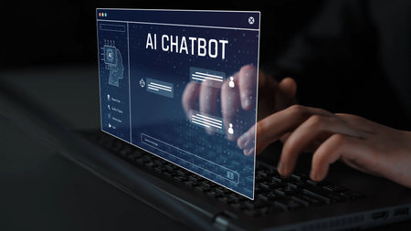 AI chatbot interface facilitates communication, chatbot, and AI interaction for automated user support and information exchange Marrowの写真素材