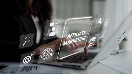 Affiliate marketing connects marketers. Marketing through affiliate links drives sales. Affiliate programs reward. Digital marketing and affiliate strategies boost online revenue.の写真素材
