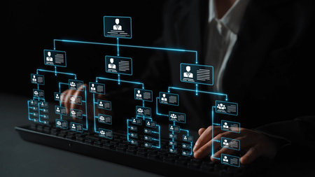 Corporate org chart and team structure show hierarchy, team, and structure for clear organization,...