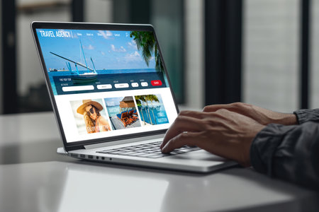Online travel agency website for brisk search and travel planning offers deal and package for flight , hotel and tour bookingの素材