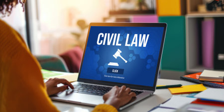 Civil law brisk information showing on computer screen for Common Justice Legal Regulation Rights Conceptの素材