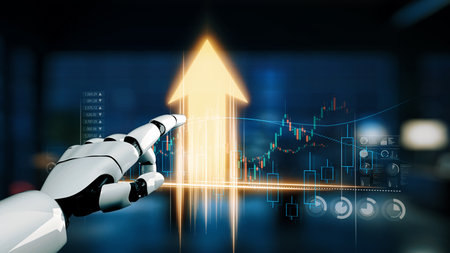 AI artificial intelligence powers business growth with predictive planning tools, innovation roadmaps, and smart virtual assistants to guide success by 2025.の写真素材