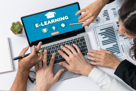 E-learning website with brisk sofware for student to study online on the internet networkの写真素材