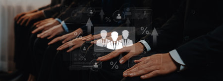 Concept of human resources metrics and workforce analytics. The data shows employee team performance, professional development, and overall business growth and success.の写真素材