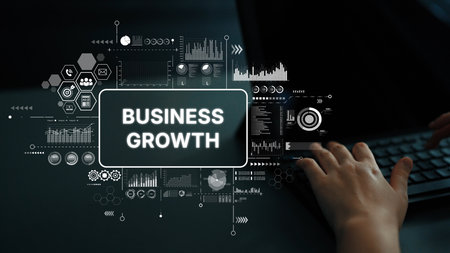 Business Growth Concept with Digital Graphs and Data Visualization for Marketing and Strategy Development. Asymptotic smart data analytic.の写真素材