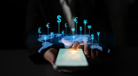 Fintech powers global currency exchange with secure digital conversion, modern platforms, and next-gen money transfer technologies.の写真素材