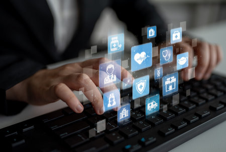 Healthcare icons show medical service, healthcare support, and patient treatment. Healthcare ensures medical service quality, health care access, and reliable medical care. Enticeの写真素材