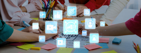 Content marketing interface with data dashboards, analytics charts, and content tools. Marketing success comes from content performance, content planning, and marketing optimization. Enticeの写真素材