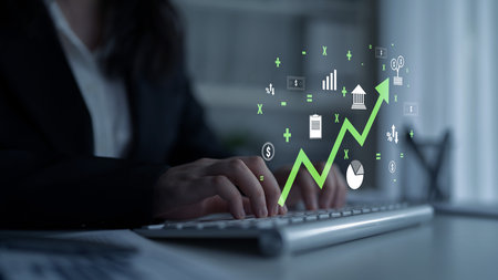 A concept of financial growth and economic success. An upward trend in business investment, profit, and stock market performance. Motifの写真素材