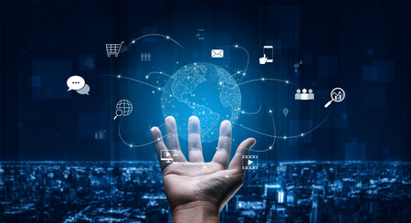 Visualization of global digital communication and online across multiple platforms, including global...
