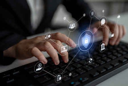 A complete cybersecurity system concept. Providing network protection for online banking, cloud data, financial transactions, and personal identity with secure authentication.の写真素材