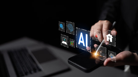 AI integration is transforming digital ecosystem. AI integration enhances smart systems, AI integration drives data, AI integration improves connectivity, and boosts performance.の写真素材