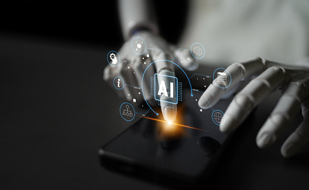 The ecosystem of Artificial Intelligence (AI) core technology. A concept of an AI platform powering data analysis, machine learning, and global networks. Motifの写真素材