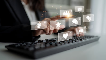 Social media engagement with interaction metrics showing comments, social media reactions, social media messages, and social media connections.の写真素材