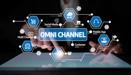 A modern depiction of a digital omni channel strategy highlighting the importance of customer interaction through various platforms and technologies in the business landscape. Tesselの写真素材