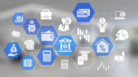 Finance icons show banking, finance investment, and financial planning. Finance supports money management, growth, savings, and business finance strategy. Gistの写真素材