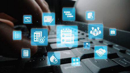 Concept of task management optimizes business efficiency. This system streamlines workflows, enhancing task management for project success and organizational productivity.の写真素材