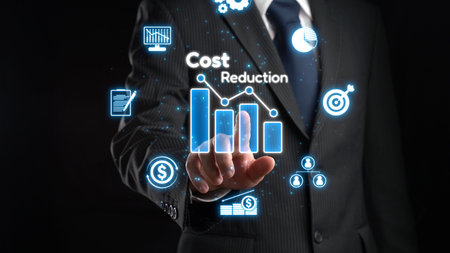 Cost reduction, cost saving concept shown by digital graphic EIDE overlays, corporate business efficiently save cost and company resources by reduction of unnecessary expensesの写真素材