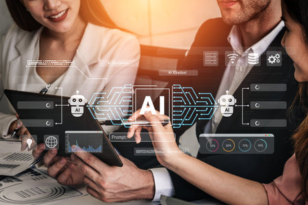 AI assistant and chatbot connection with digital circuit lines, representing data analysis, automation, and machine learning systems Parseの写真素材