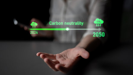 Carbon neutrality timeline illustrates carbon, neutrality, and reduction targets from 2024 to 2050...