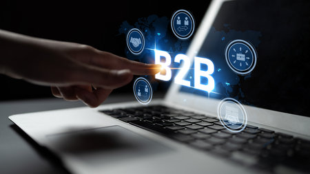 B2B technology enhances operations, improves communication, and drives market efficiency through digital tools and strategic innovation.の写真素材