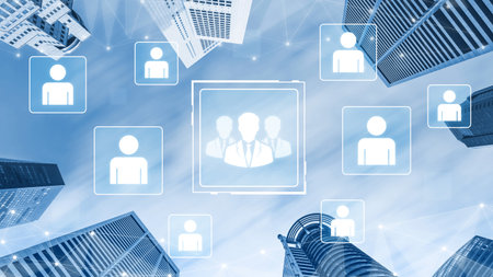 Concept of human resources and organizational structure. A professional team is shown within a...