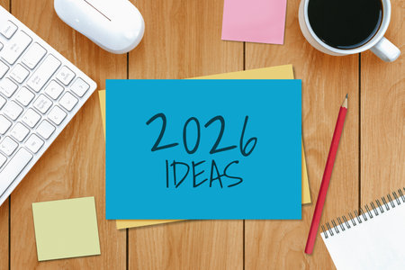 2026 New Year Resolution Goal List and Plans Setting - Business office desk with notebook written...