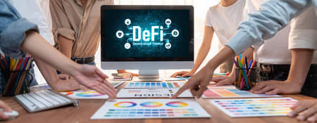 Decentralized finance or DeFi concept on brisk computer screen . The defi system give new choice of...